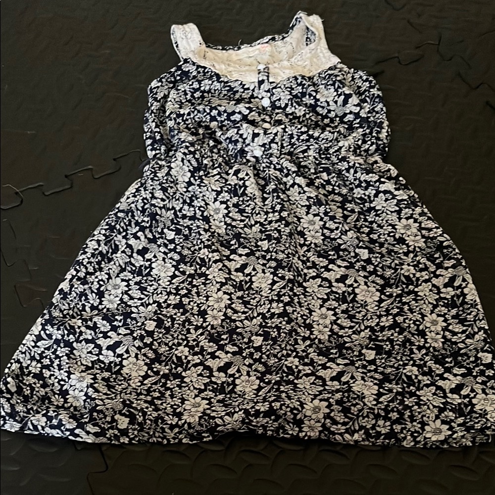 Floral Kids Dress in Navy and White